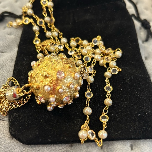 Vintage Leslie Block Pearl & Crystal Ball & Pearl Tassel w 36” Chain Nexklace - Picture 3 of 12